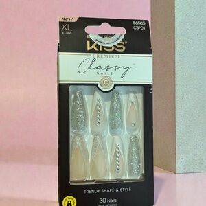 KISS Premium Nails with Silver Glitter and Rhinestones